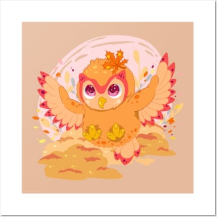 The little cute orange owl with pattern- for Men or Women Kids Boys Girls love owl Posters and Art